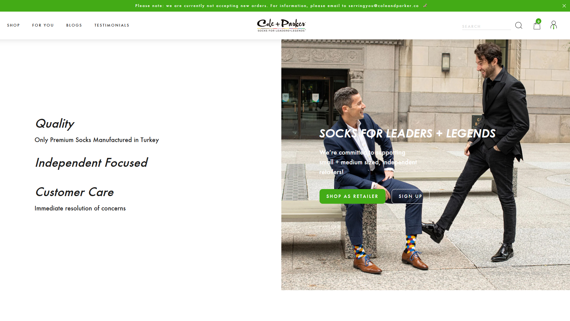 Cole and Parker Shopify B2B catalog storefront