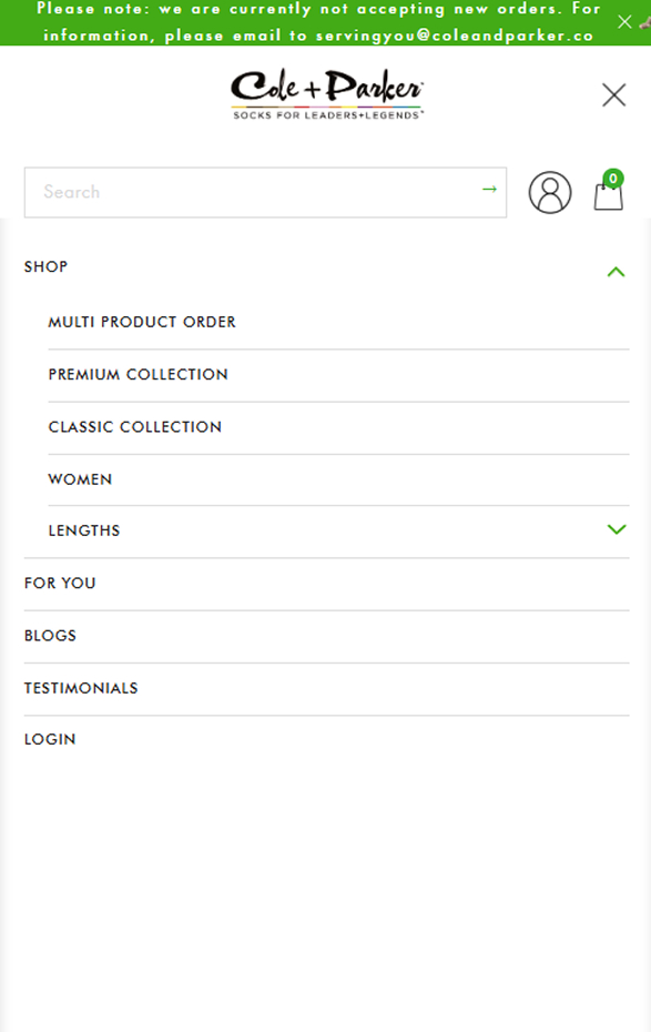 Cole and Parker B2B product catalog and collection navigation