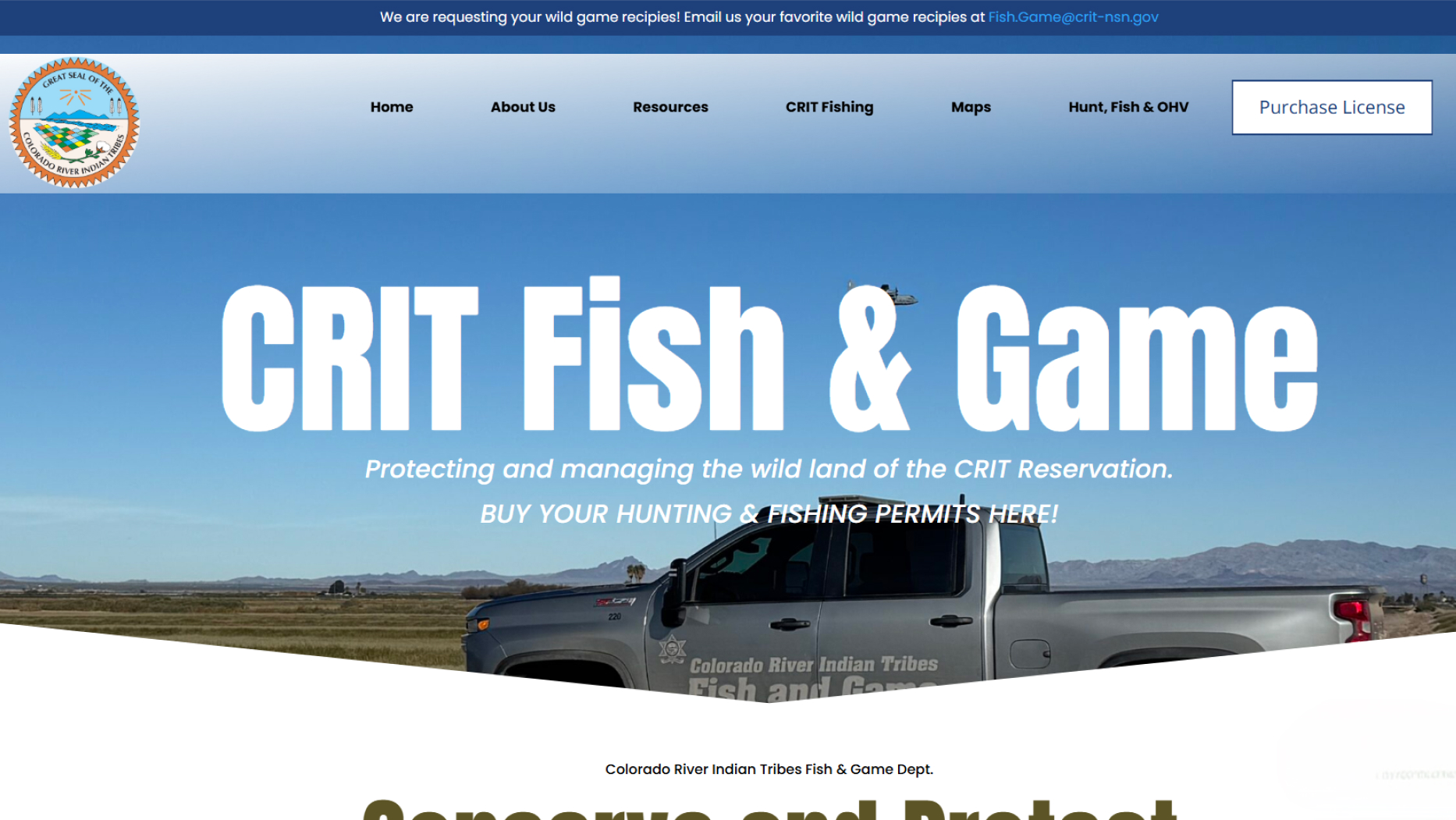 CRIT Fish and Game outdoor licensing platform