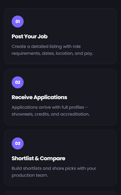 FILMD production listing and casting screen