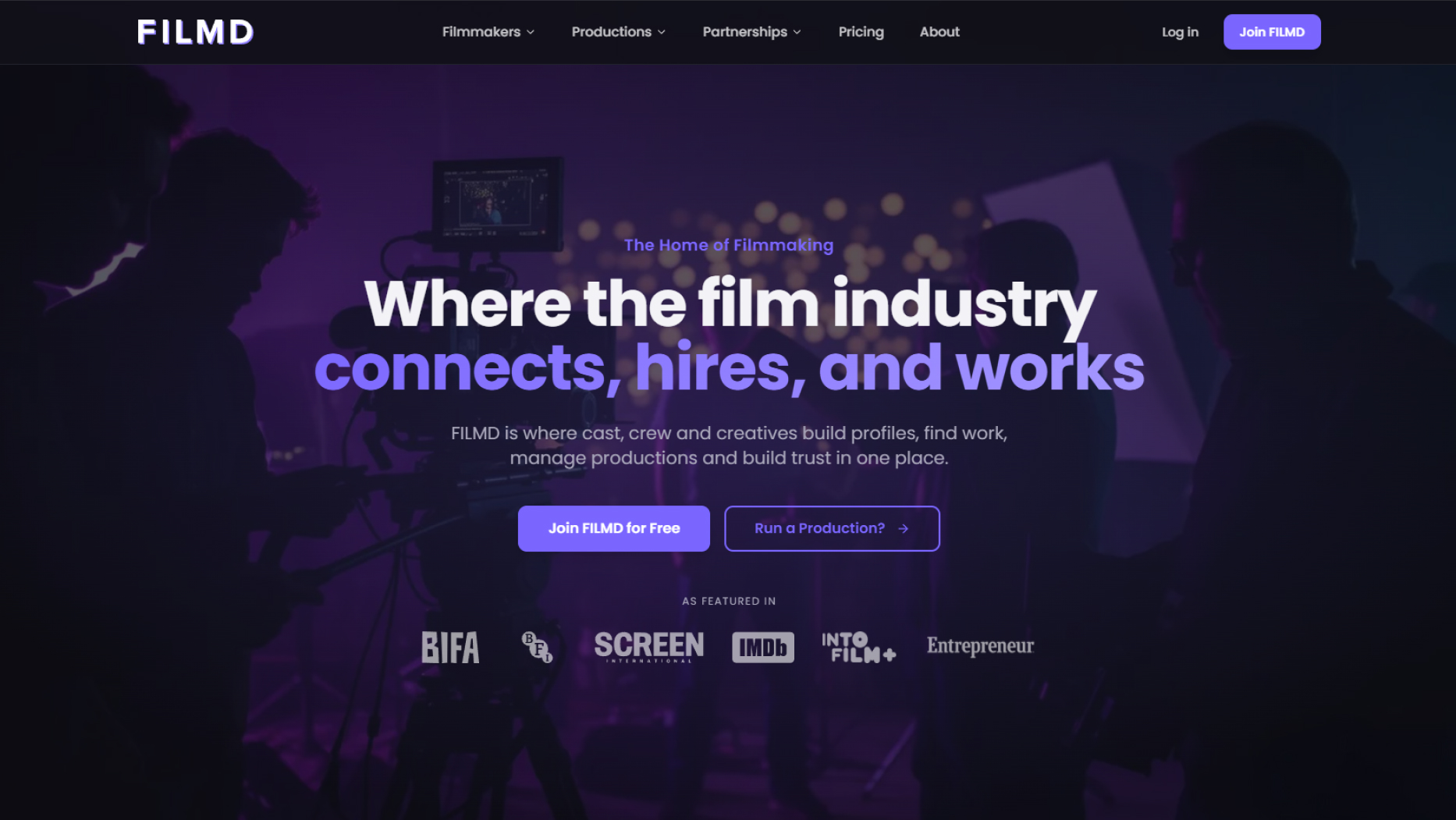 FILMD film production SaaS platform interface