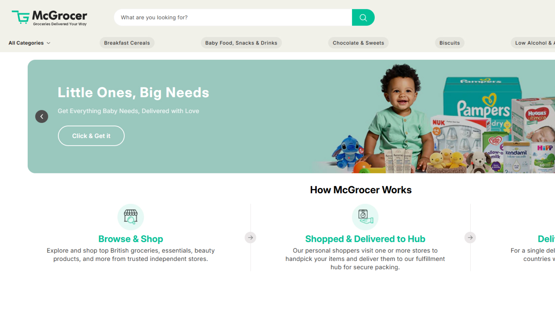 McGrocer global grocery storefront homepage shipped by Digisoft Solution