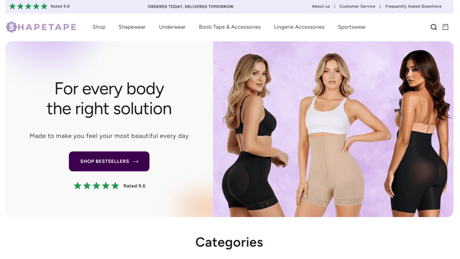 Shapetape Shopify shapewear storefront interface