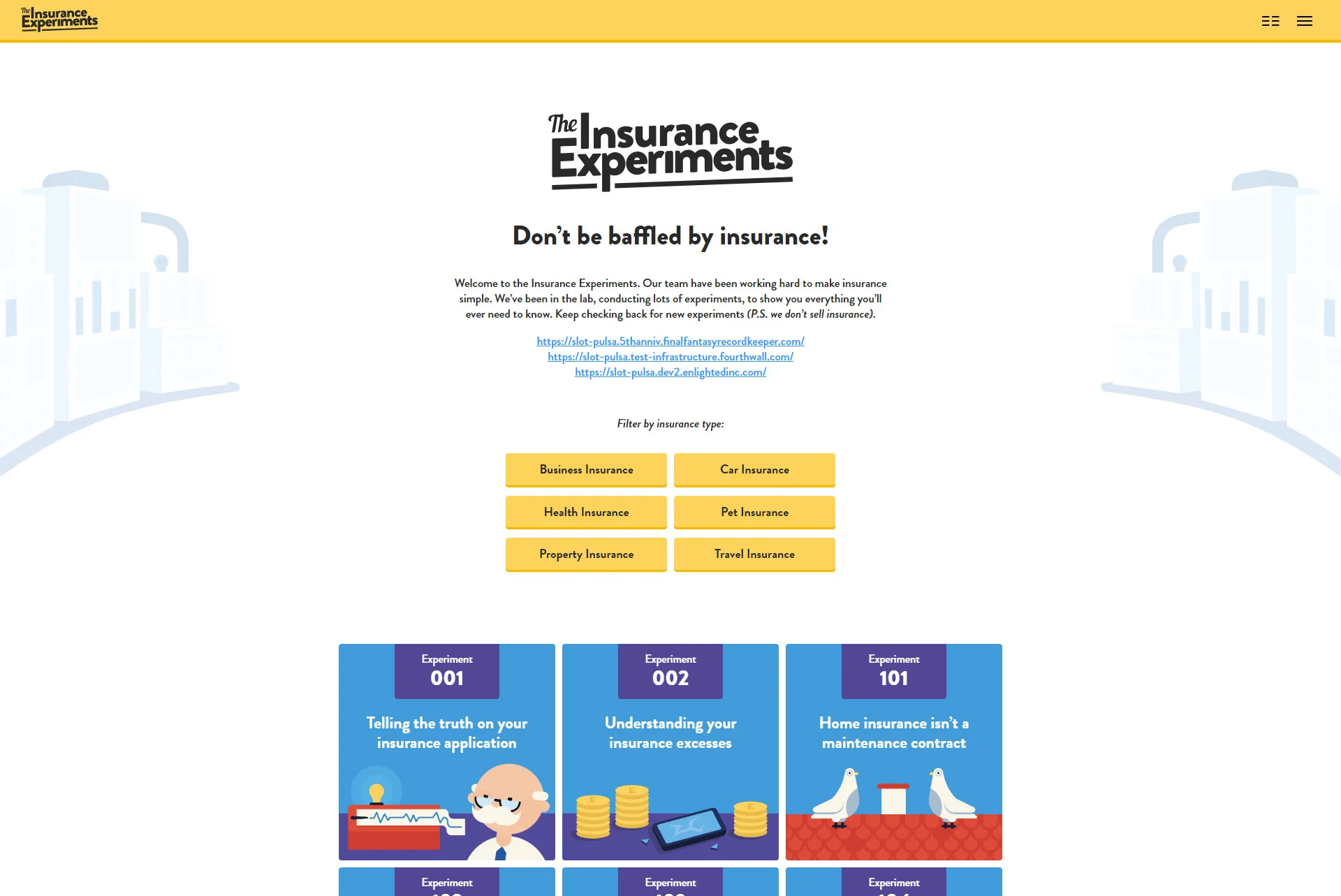 The Insurance Experiments portfolio