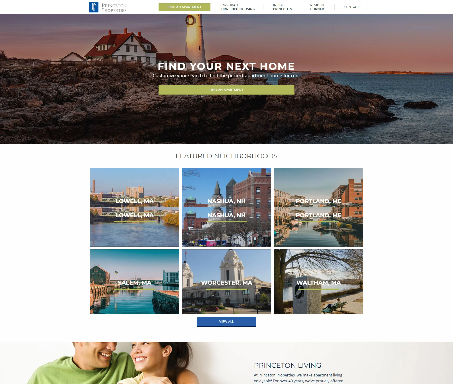 Princeton Properties - custom wordpress development company home page