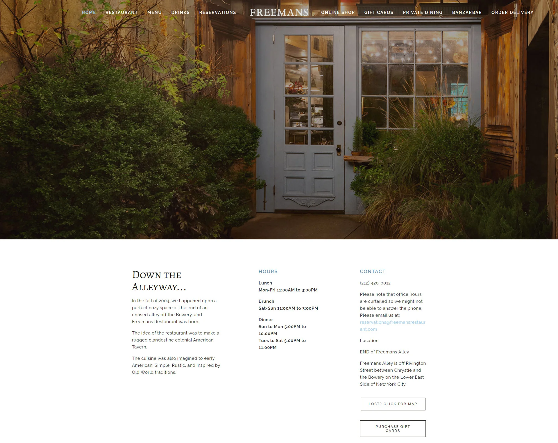Freemans Restaurant - ecommerce website development USA